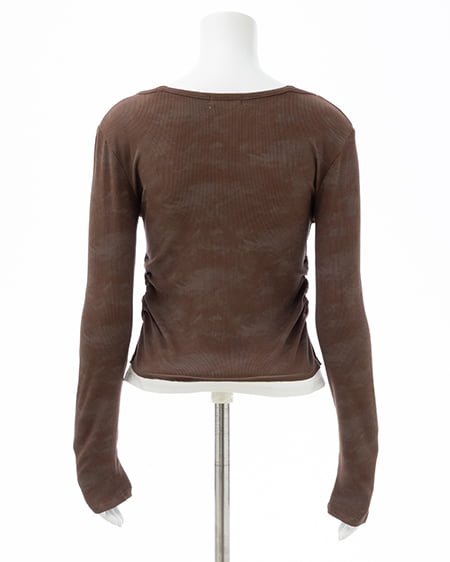 INGNI（イング） ムラ染めヘンリーネックレイヤード胸クロス装飾トップス ﾌﾞﾗｳﾝ