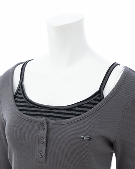 INGNI（イング） 胸プレート付レイヤード風トップス ﾁｬｺｰﾙｸﾞﾚｰ