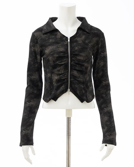 INGNI（イング） ムラ染め襟付きジップトップス ｸﾛ