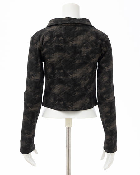 INGNI（イング） ムラ染め襟付きジップトップス ｸﾛ