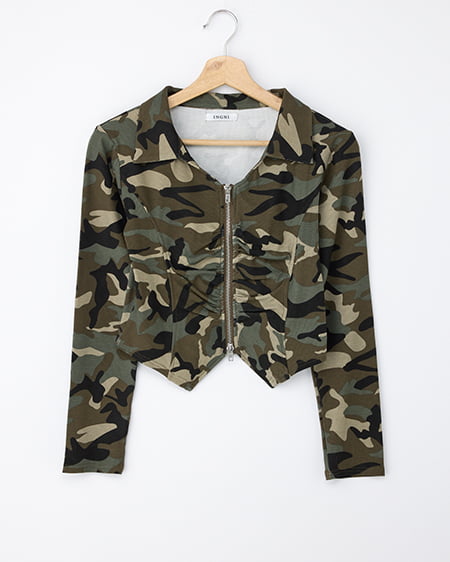 ムラ染め襟付きジップトップス