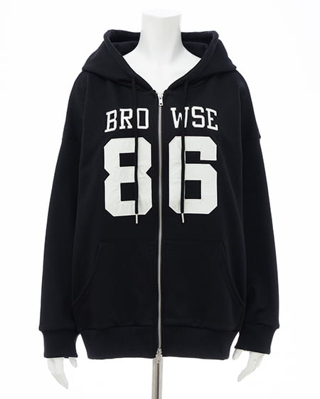 INGNI（イング） ナンバリングスウェットダブルジップパーカー ｸﾛ/ｵﾌﾎﾜｲﾄ