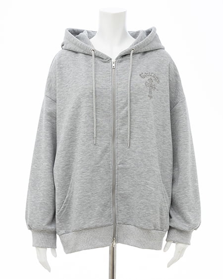 INGNI（イング） ムラ染めバックラインストーンクロスジップパーカー ｸﾞﾚｰ