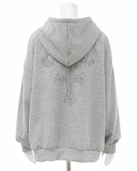 INGNI（イング） ムラ染めバックラインストーンクロスジップパーカー ｸﾞﾚｰ