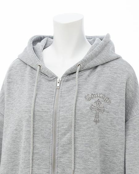 INGNI（イング） ムラ染めバックラインストーンクロスジップパーカー ｸﾞﾚｰ