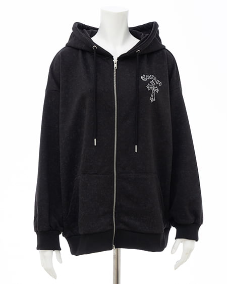 INGNI（イング） ムラ染めバックラインストーンクロスジップパーカー ｸﾛ