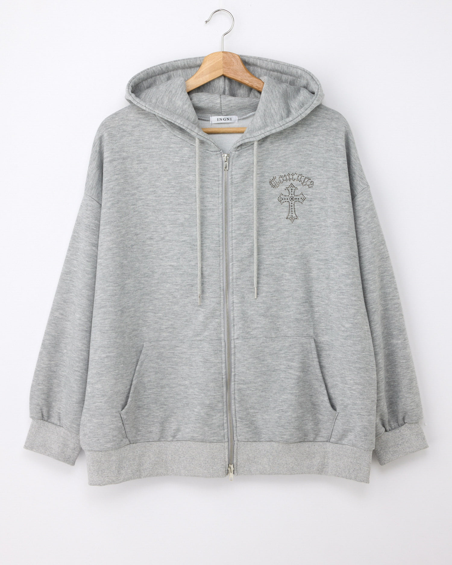 ムラ染めバックラインストーンクロスジップパーカー