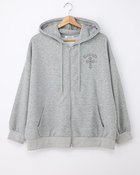 ムラ染めバックラインストーンクロスジップパーカー