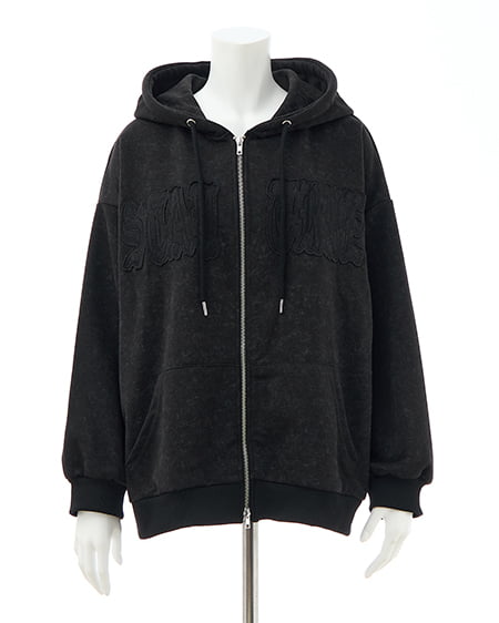 INGNI（イング） ムラ染め貼付ロゴジップパーカー ｸﾛ