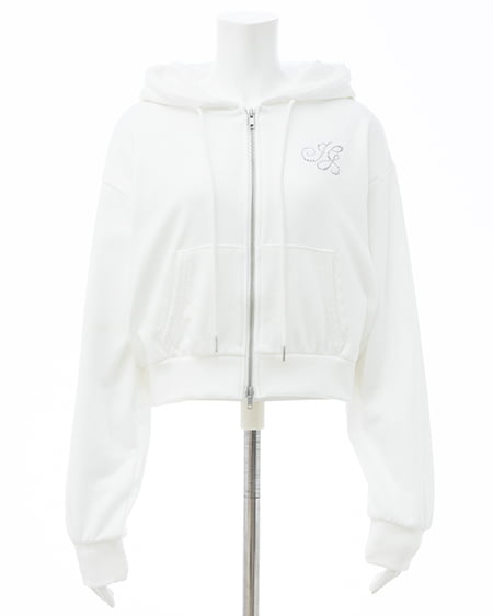 INGNI（イング） レース付胸ロゴスウェットショートジップパーカー(セットアップ対応) ｵﾌﾎﾜｲﾄ