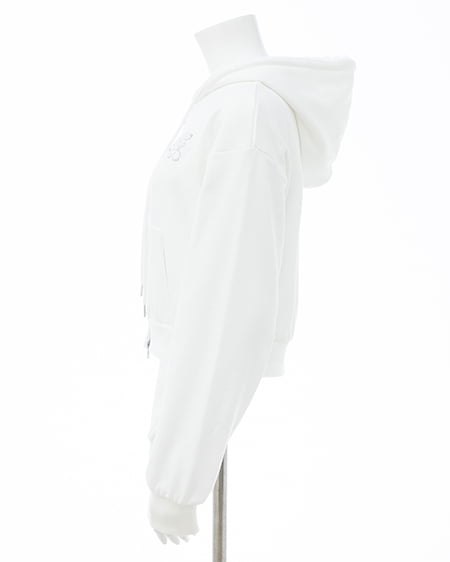 INGNI（イング） レース付胸ロゴスウェットショートジップパーカー(セットアップ対応) ｵﾌﾎﾜｲﾄ