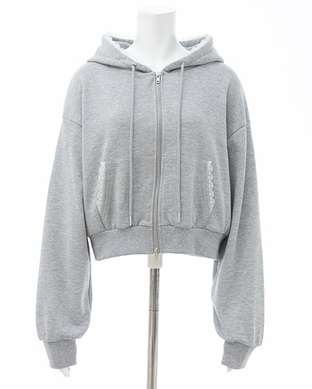 INGNI(イング) レース付胸ロゴスウェットショートジップパーカー(セットアップ対応) グレー