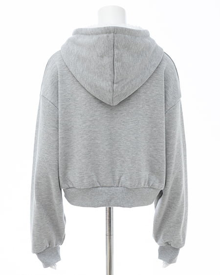 INGNI(イング) レース付胸ロゴスウェットショートジップパーカー(セットアップ対応) グレー