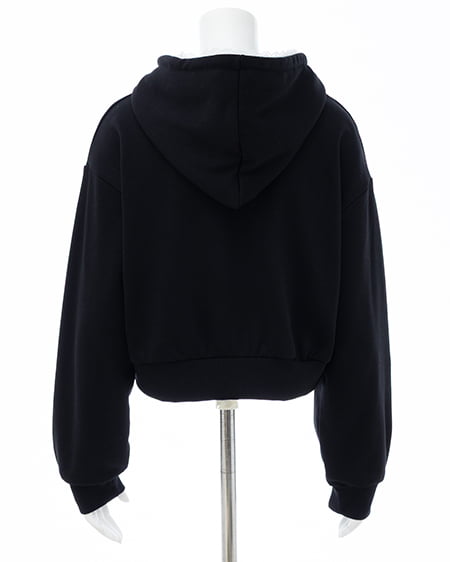 INGNI(イング) レース付胸ロゴスウェットショートジップパーカー(セットアップ対応) クロ