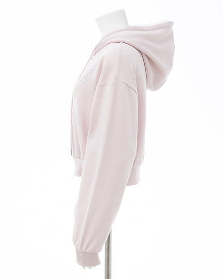 INGNI(イング) レース付胸ロゴスウェットショートジップパーカー(セットアップ対応) ライトピンク