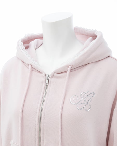 INGNI(イング) レース付胸ロゴスウェットショートジップパーカー(セットアップ対応) ライトピンク