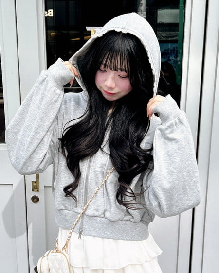 レース付胸ロゴスウェットショートジップパーカー