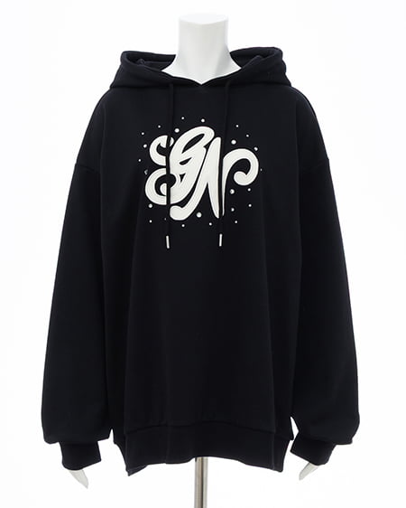 INGNI（イング） キルティングロゴスウェットパーカー ｸﾛ/ｵﾌﾎﾜｲﾄ