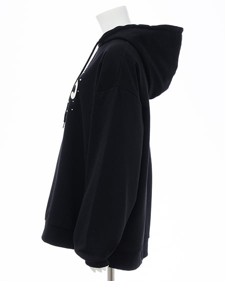 INGNI（イング） キルティングロゴスウェットパーカー ｸﾛ/ｵﾌﾎﾜｲﾄ