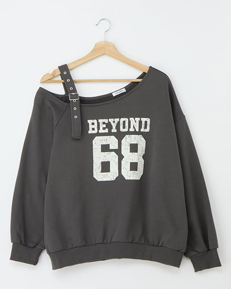 肩ベルト付ナンバリングスウェットトップス