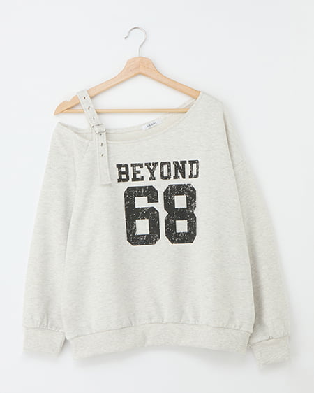 肩ベルト付ナンバリングスウェットトップス