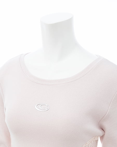 INGNI(イング) サイドレース胸ロゴロングTシャツ ライトピンク
