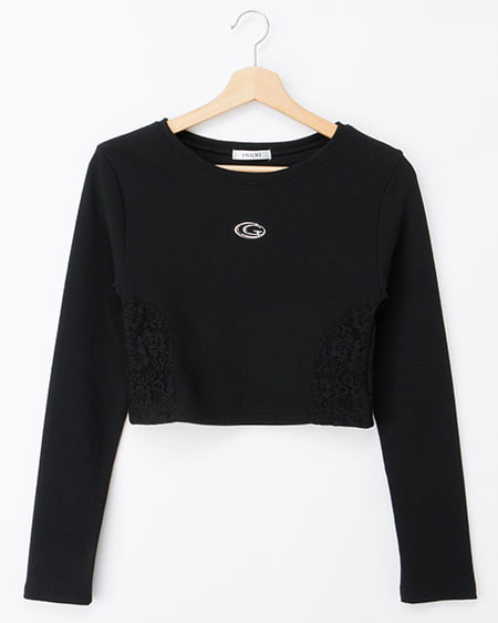 サイドレース胸ロゴロングTシャツ