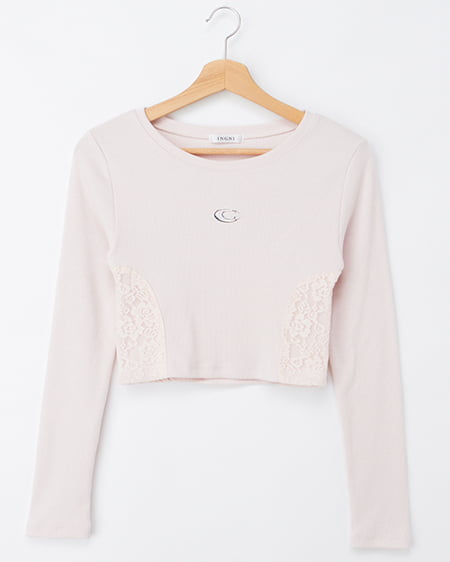 サイドレース胸ロゴロングTシャツ