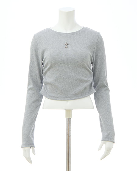 INGNI（イング） 装飾クロス付サイドギャザーリブロンT ｸﾞﾚｰ