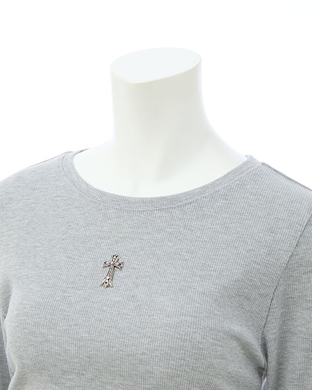 INGNI（イング） 装飾クロス付サイドギャザーリブロンT ｸﾞﾚｰ