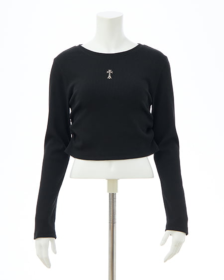 INGNI（イング） 装飾クロス付サイドギャザーリブロンT ｸﾛ