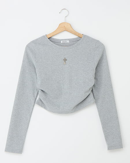 装飾クロス付サイドギャザーリブロンT