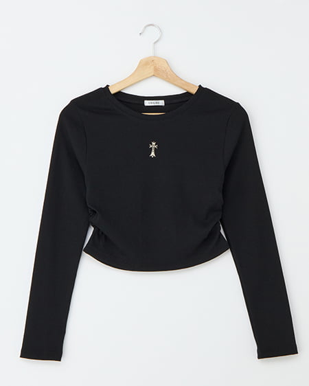 装飾クロス付サイドギャザーリブロンT