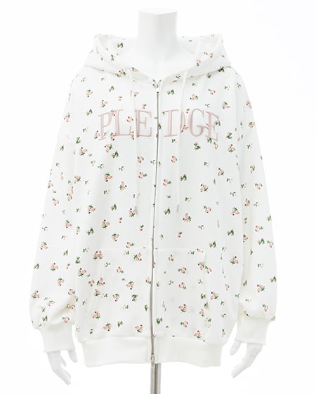 INGNI（イング） 花柄胸ロゴスウェットジップパーカー ｵﾌﾎﾜｲﾄ/ﾋﾟﾝｸ