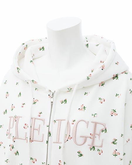 INGNI（イング） 花柄胸ロゴスウェットジップパーカー ｵﾌﾎﾜｲﾄ/ﾋﾟﾝｸ