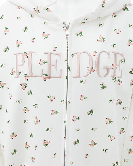 INGNI（イング） 花柄胸ロゴスウェットジップパーカー ｵﾌﾎﾜｲﾄ/ﾋﾟﾝｸ