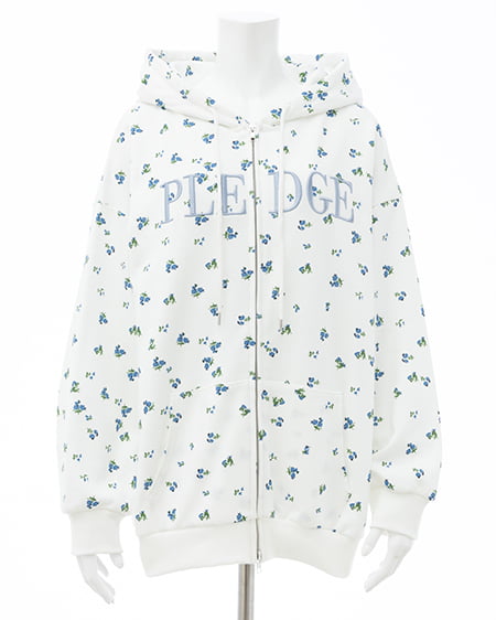 INGNI（イング） 花柄胸ロゴスウェットジップパーカー ｵﾌﾎﾜｲﾄ/ﾌﾞﾙｰ