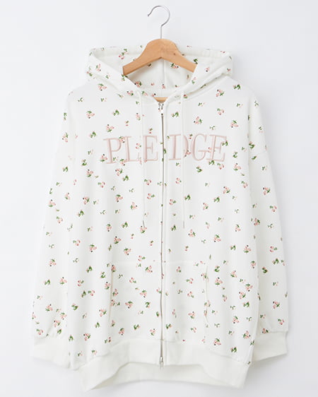 INGNI(イング) 花柄胸ロゴスウェットジップパーカー オフホワイト/ピンク