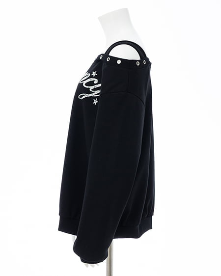 INGNI（イング） ハトメオフショルロゴスウェットトップス ｸﾛ