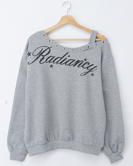 ハトメオフショルロゴスウェットトップス