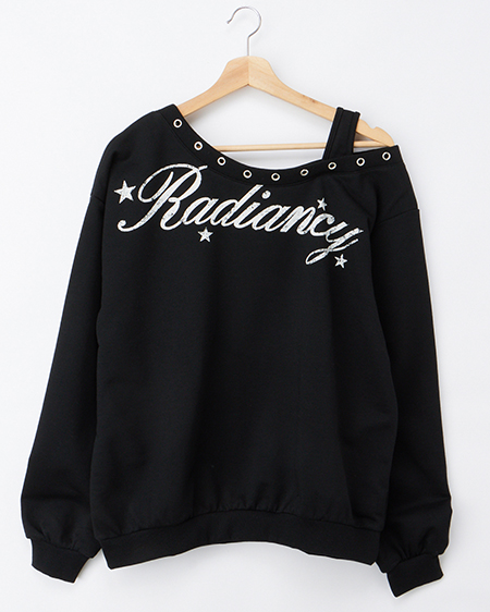 ハトメオフショルロゴスウェットトップス