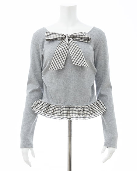 INGNI（イング） チェックリボンレイヤードトップス ｸﾞﾚｰ