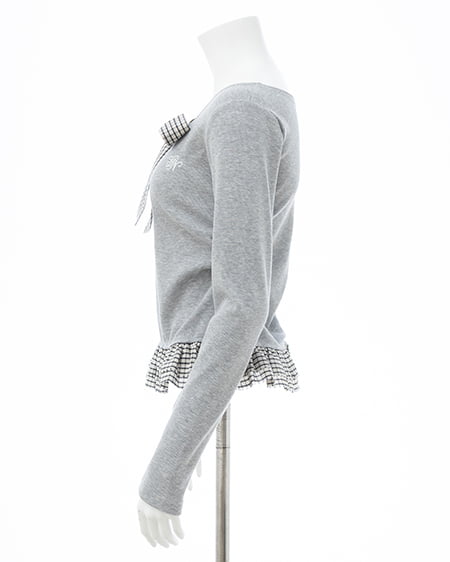 INGNI（イング） チェックリボンレイヤードトップス ｸﾞﾚｰ