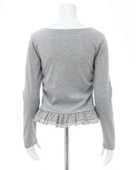 INGNI（イング） チェックリボンレイヤードトップス ｸﾞﾚｰ