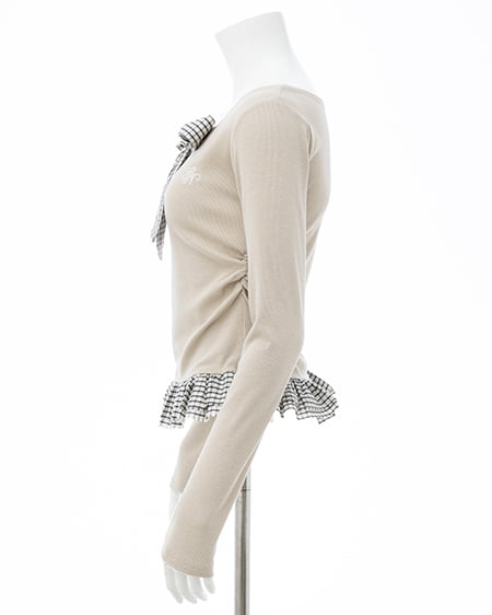 INGNI（イング） チェックリボンレイヤードトップス ﾗｲﾄﾍﾞｰｼﾞｭ