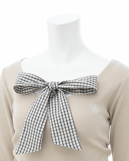 INGNI（イング） チェックリボンレイヤードトップス ﾗｲﾄﾍﾞｰｼﾞｭ