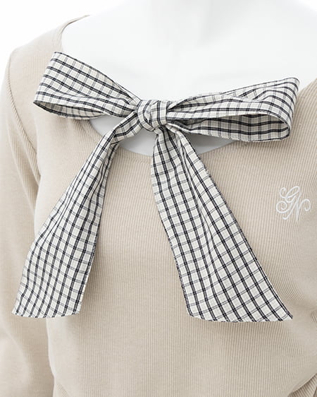 INGNI（イング） チェックリボンレイヤードトップス ﾗｲﾄﾍﾞｰｼﾞｭ