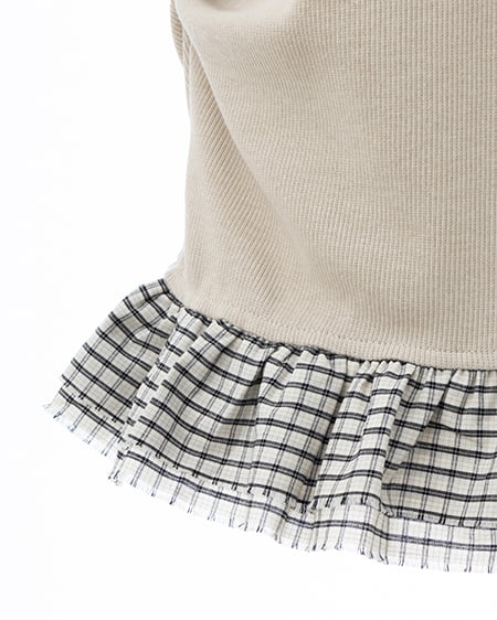 INGNI（イング） チェックリボンレイヤードトップス ﾗｲﾄﾍﾞｰｼﾞｭ