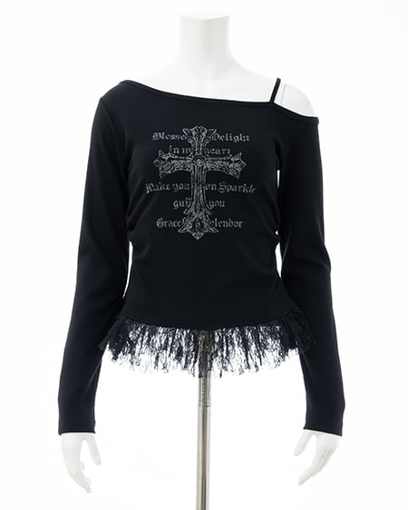 INGNI（イング） ワンショルレースレイヤードトップス ｸﾛ