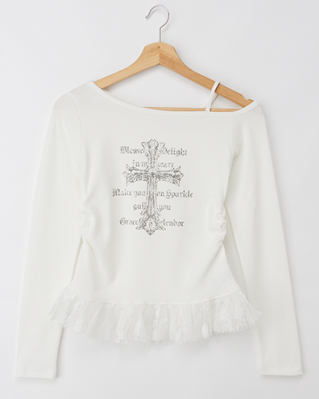 ワンショルレースレイヤードトップス